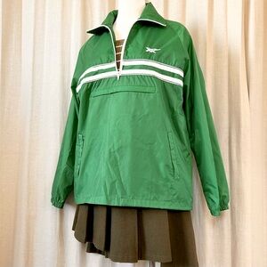ASICS Green Nylon Windbreaker Striped Zip Jacket with Hood